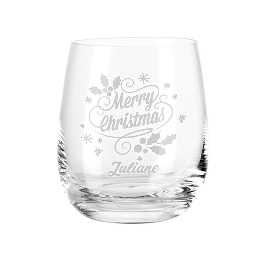 Teelicht mit Gravur - Weihnachtsdeko - Merry Christmas Swirls - Personalisiert mit Name