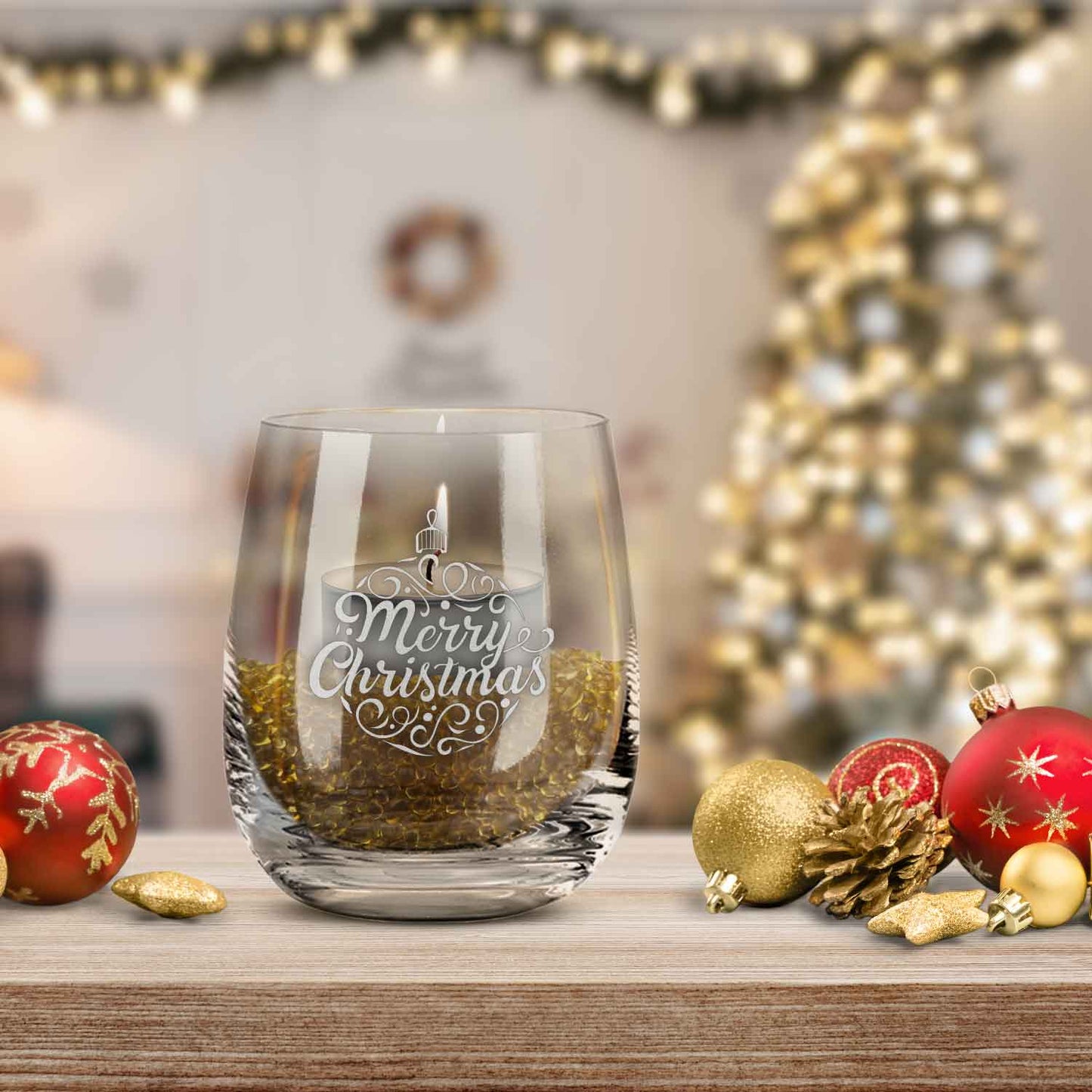 Teelicht mit Gravur - Weihnachtsdeko - Weihnachtskugel