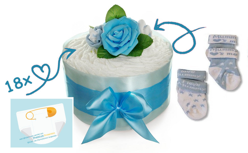 Windeltorte Rosenblüte | blau