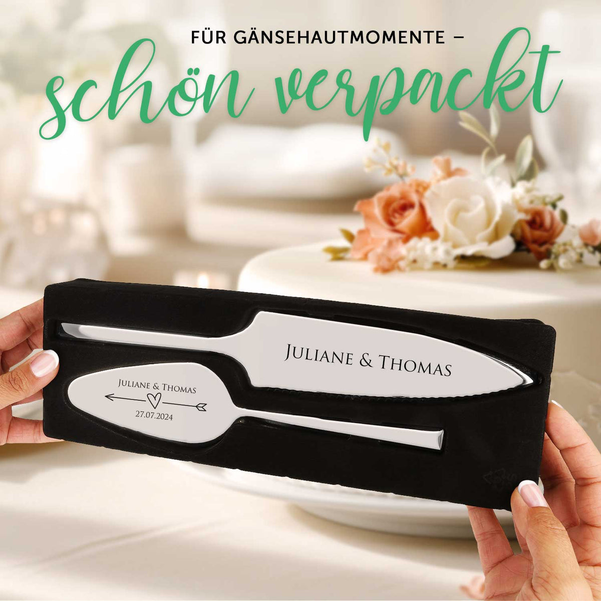 Tortenbesteck im Set - Pfeil - Mit persönlicher Gravur als Geschenk zur Hochzeit