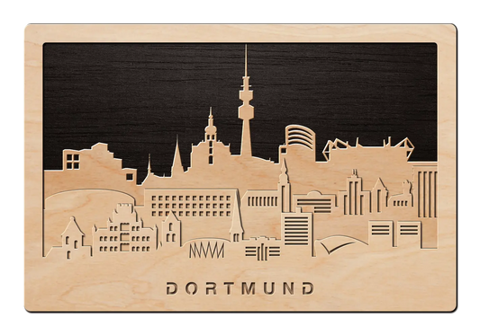 3D Wandbild aus Holz Skyline Dortmund 2017