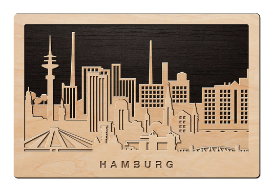 3D Wandbild aus Holz Skyline Hamburg 2017