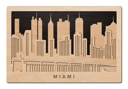 3D Wandbild aus Holz Skyline Miami 2017