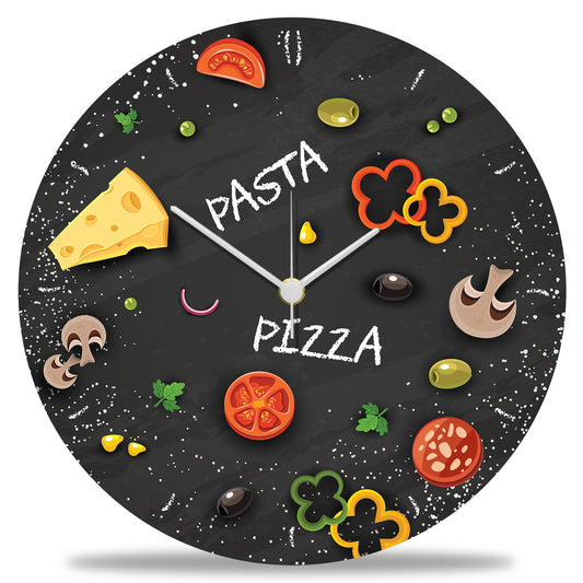 Wanduhr aus Holz Pizza & Pasta - mit UV Druck