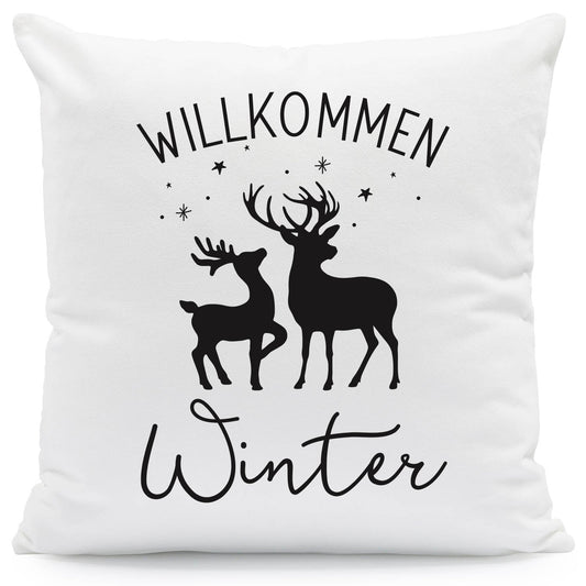 Kissen mit Weihnachtsmotiv - Willkommen Winter  - Weihnachtsdeko - Geschenk für Frauen & Männer