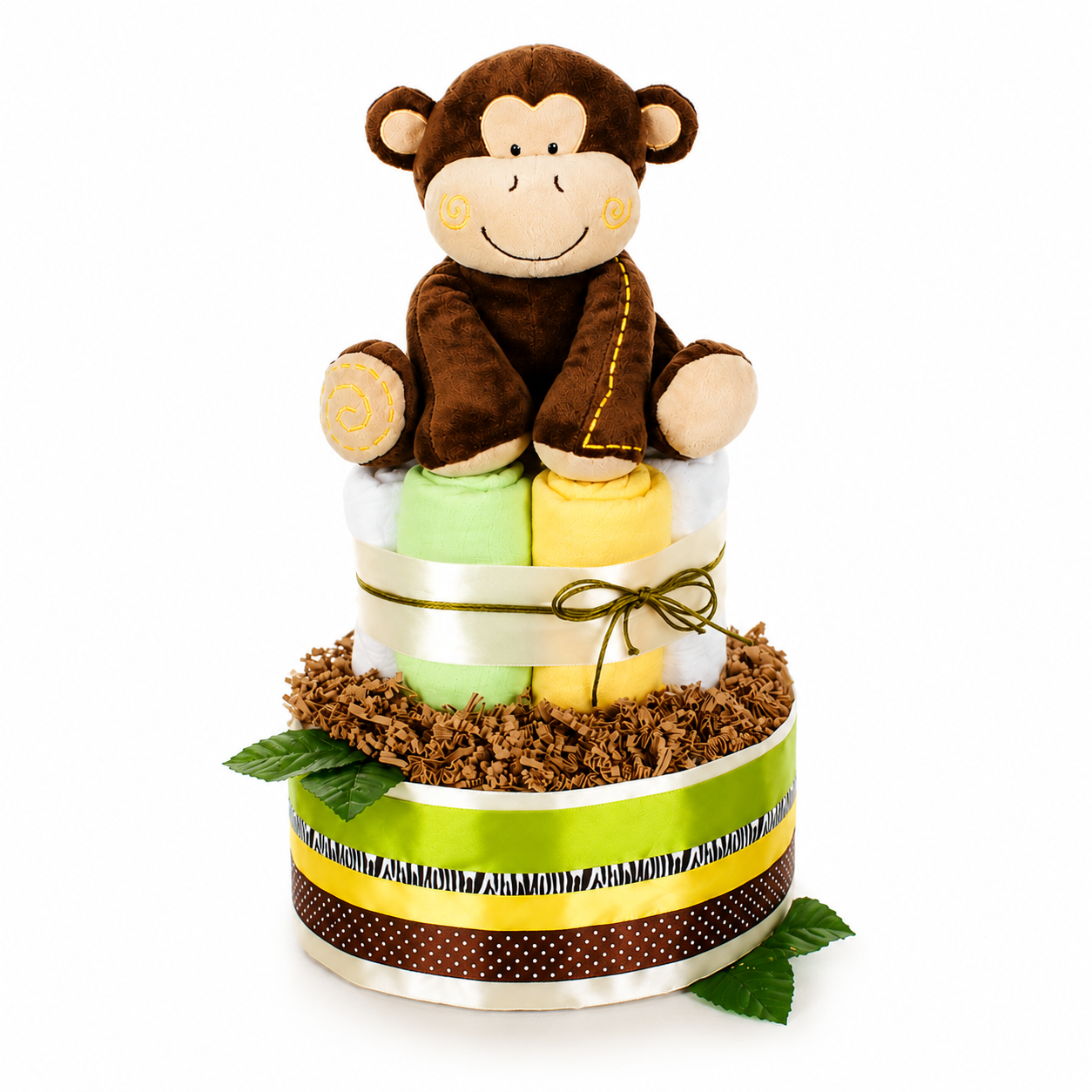 Windeltorte Safari mit Affen-Spieluhr – Geschenk zur Geburt