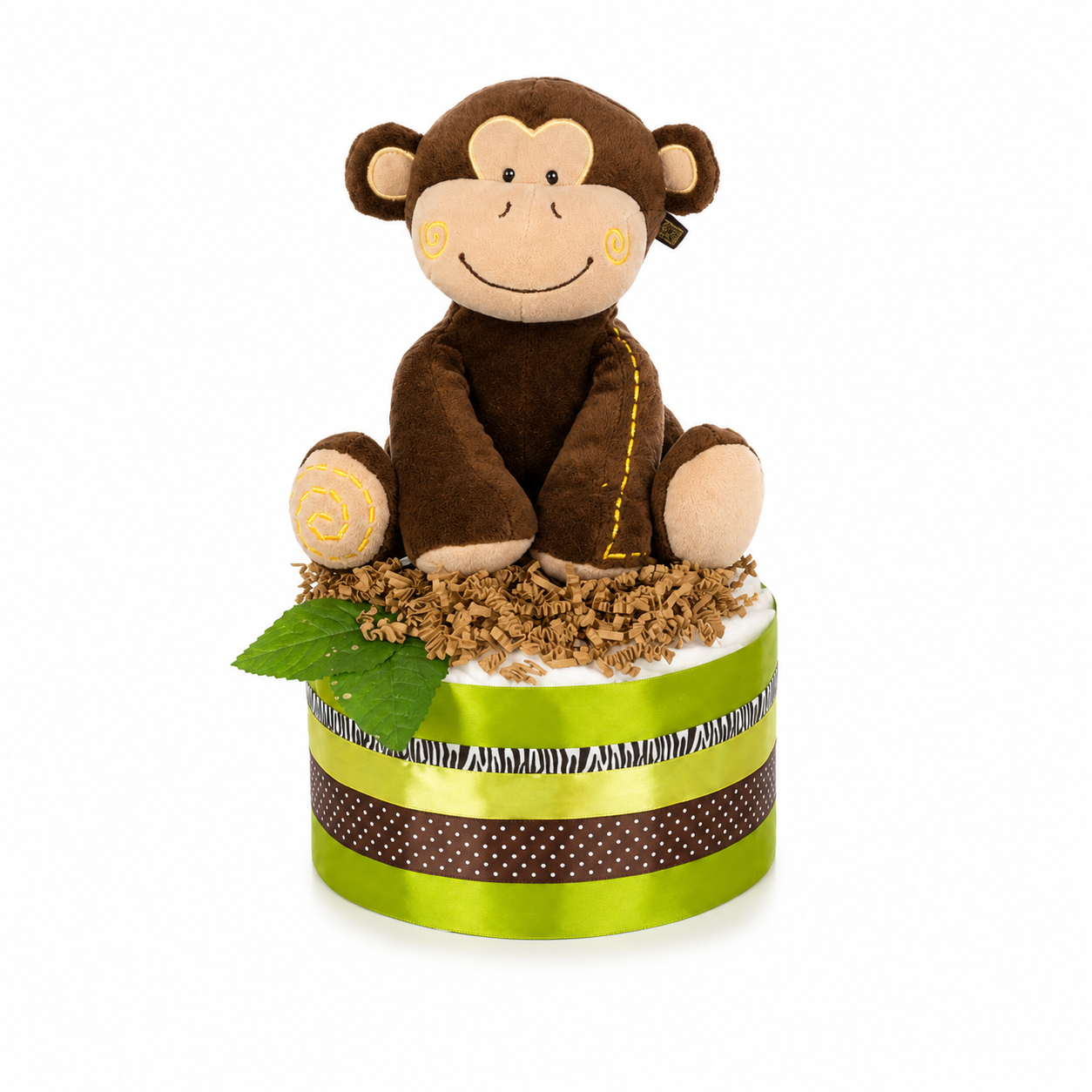 Windeltorte SAFARI mit Affen-Spieluhr – Geschenk zur Geburt