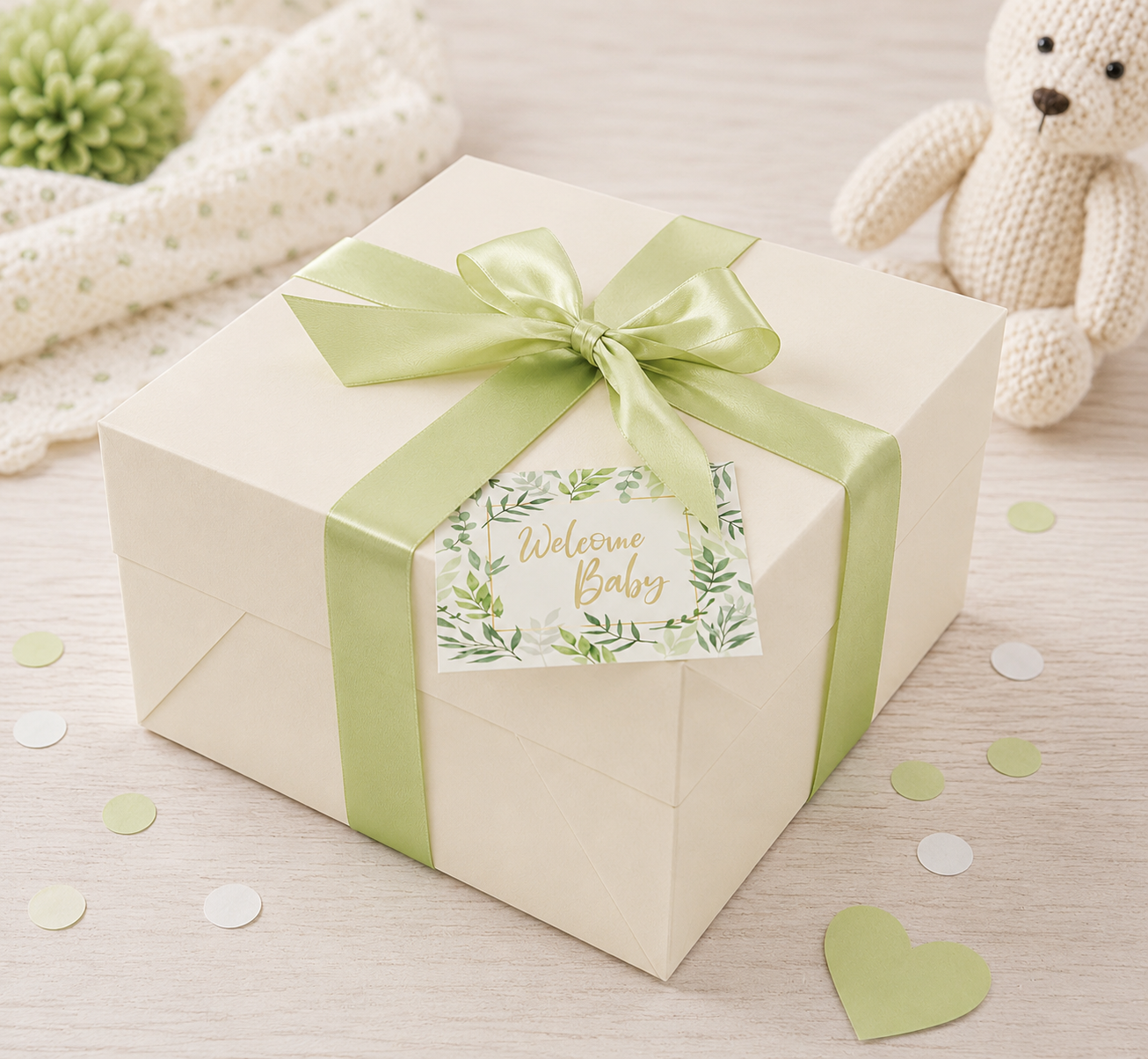 Windeltorte in Cakebox Grün – Geschenk zur Geburt