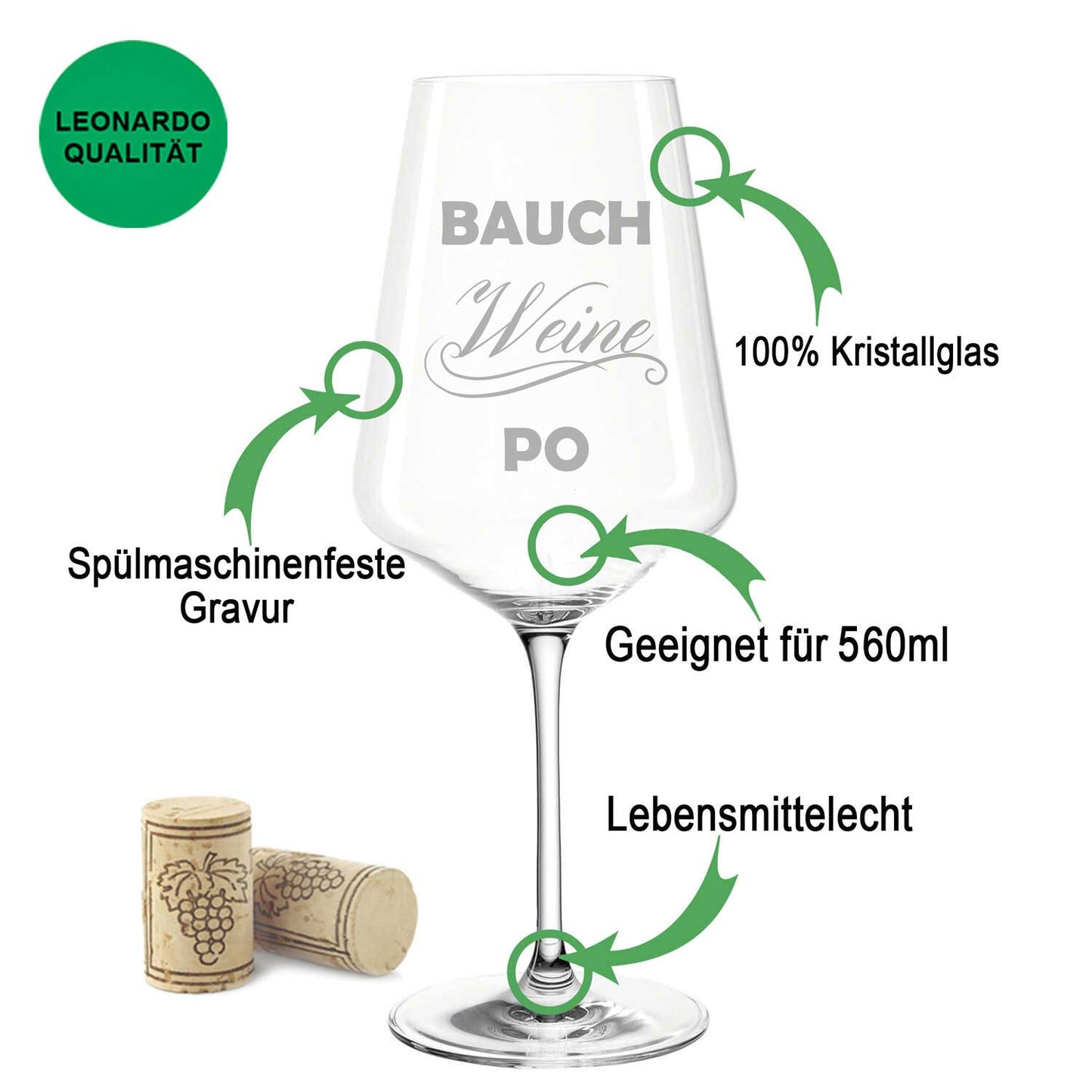 Leonardo Weinglas mit Gravur "Bauch Weine Po"
