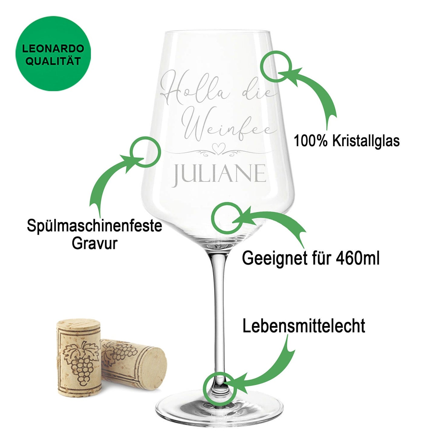 Leonardo Weinglas mit Gravur "Holla die Weinfee" mit Namen