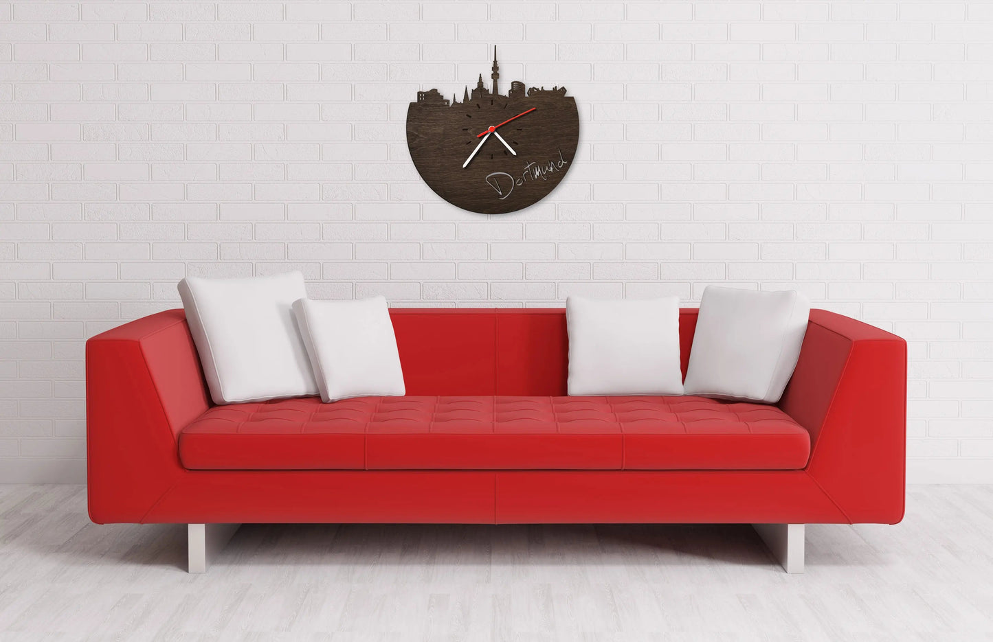 Wanduhr aus Holz Skyline Dortmund