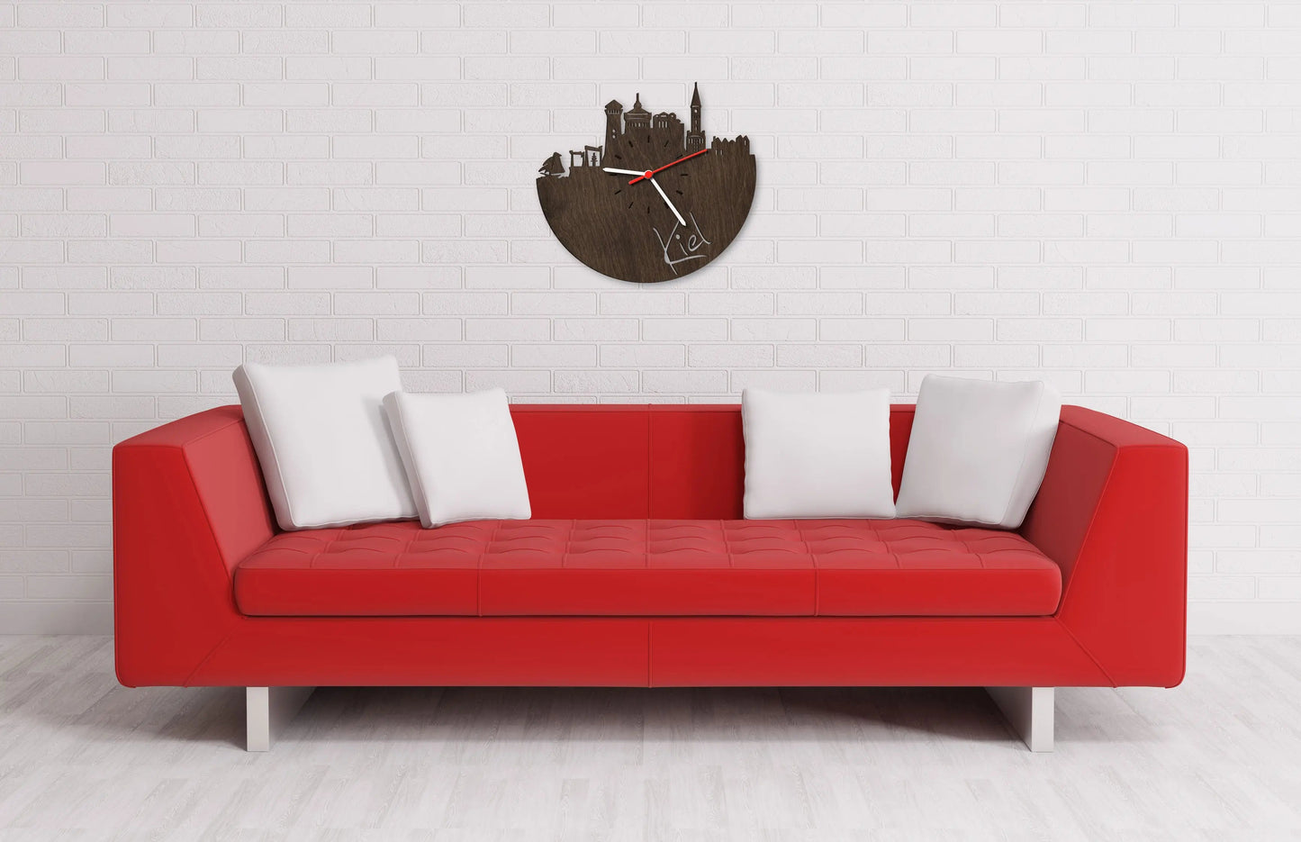 Wanduhr aus Holz Skyline Kiel