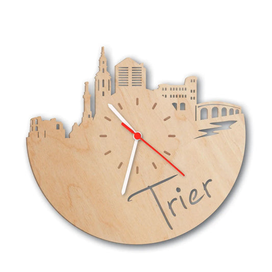 Wanduhr aus Holz Skyline Trier