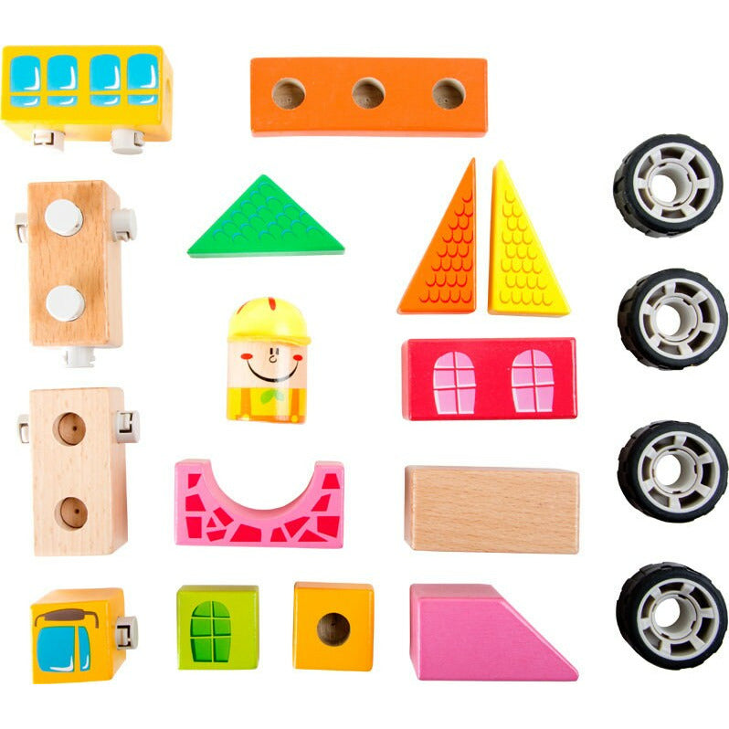 Bauklötze Holz Schule Bausatz Kinderspielzeug Holzspielzeug mit Kunststoffverbindern  Schulbus ab 2 Jahren ca. 12 x 6 x 7,5 cm small foot