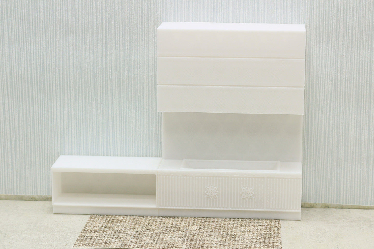 Dollhouse Miniature Fireplace with Low Sideboard - 1:12 Scale