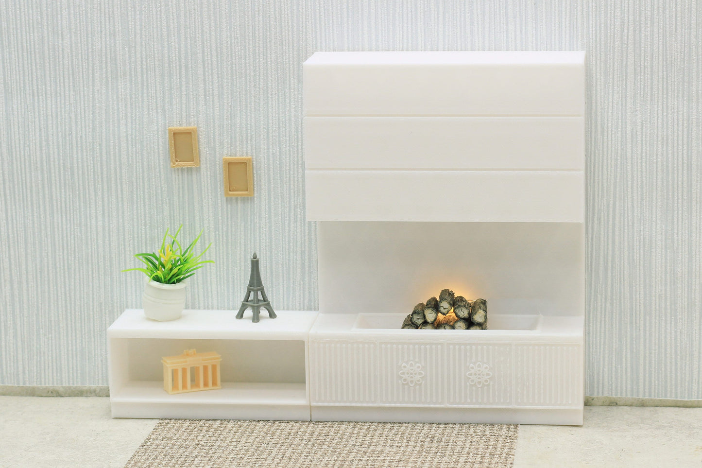 Dollhouse Miniature Fireplace with Low Sideboard - 1:12 Scale