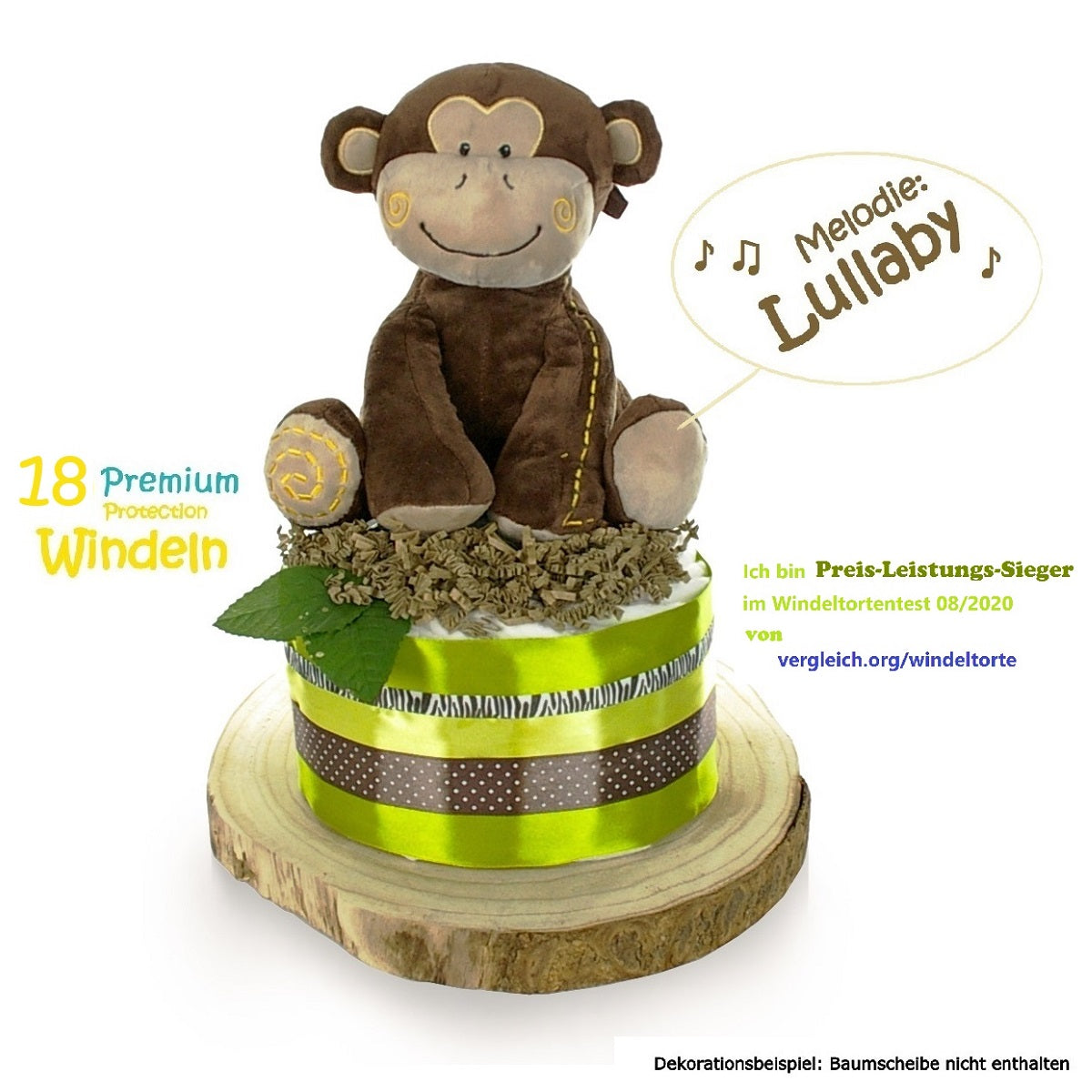 Windeltorte SAFARI mit Affen-Spieluhr - Geschenk zur Geburt