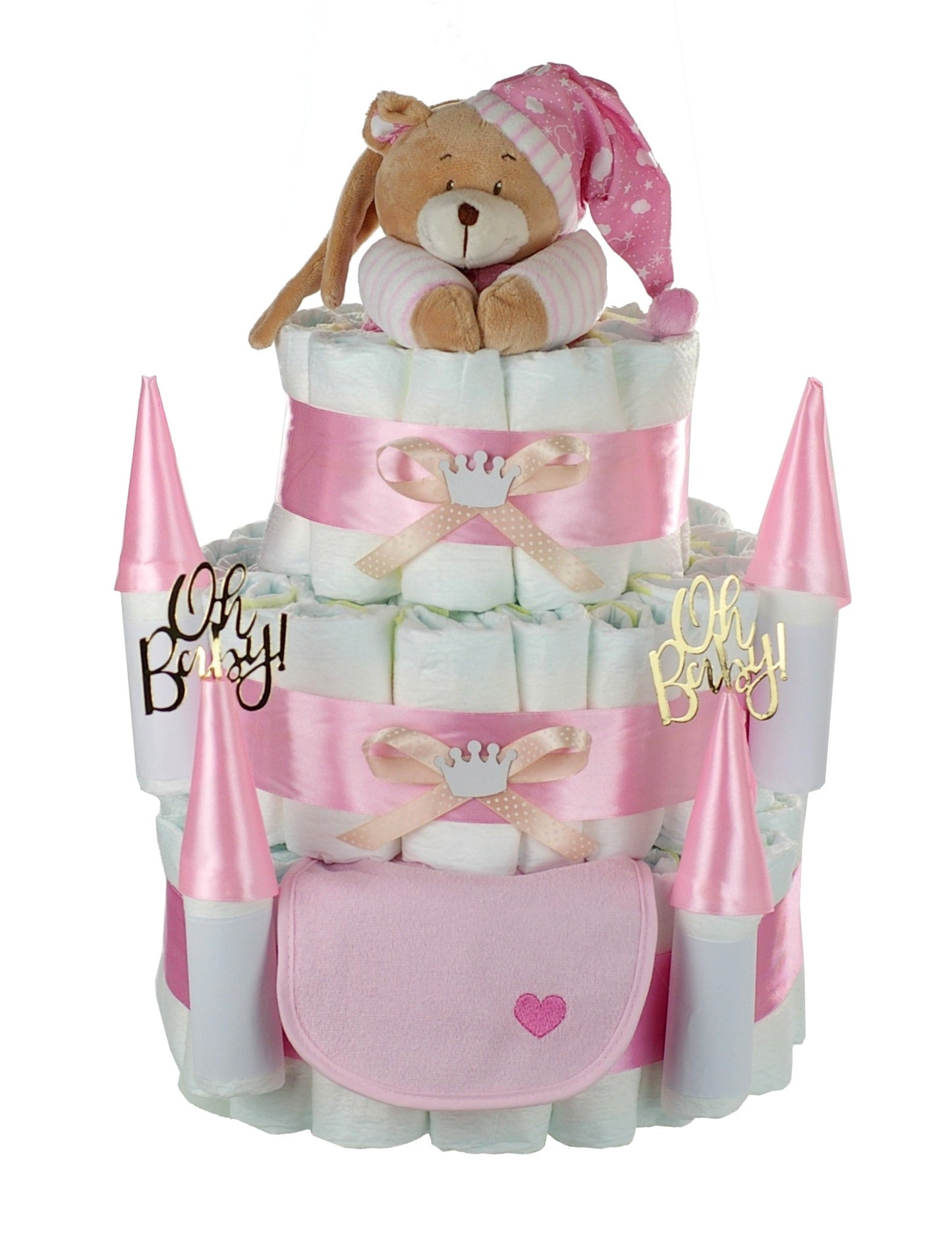 Personalisierbare Windeltorte Schloss Rosa mit Musikspieluhr