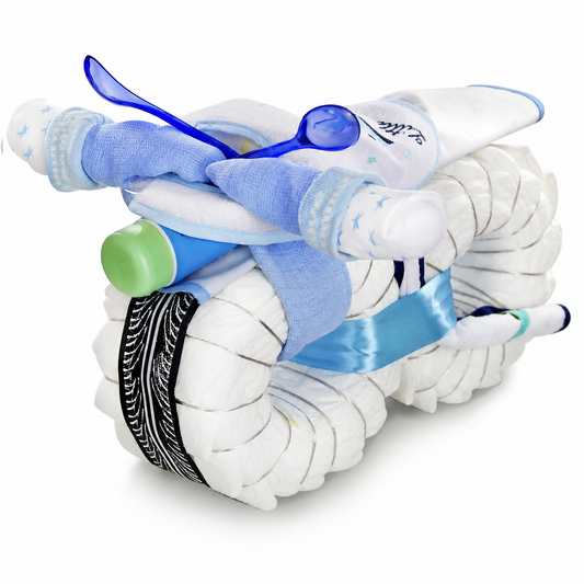 Windelmotorrad ROCKSTAR blau – Windeltorte zur Geburt