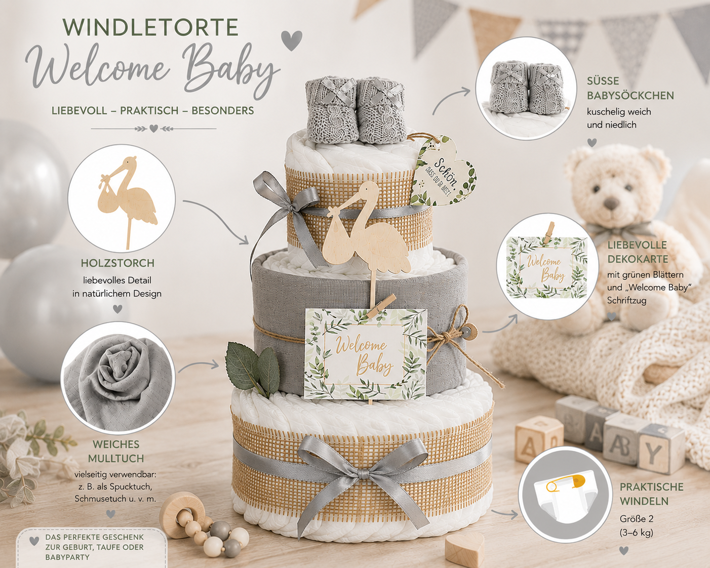 Neutrale Windeltorte Storch