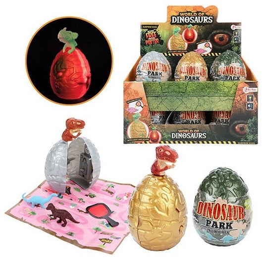 12xWORLD OF DINOSAURS ÜBERRASCHUNGSEI MIT LICHT + SOUND 4-FACH SORTIERT IM DISPLAY (12) 8X10CM